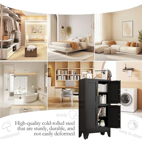 75.2" Tall Metal Pantry Cabinet, Storage Cabinets with 4 Door and 4 Adjustable Shelves, Black Kitchen Pantry Storage Cabinet, Freestanding Cupboard for Kitchen Dining Room Living Room Bathroom