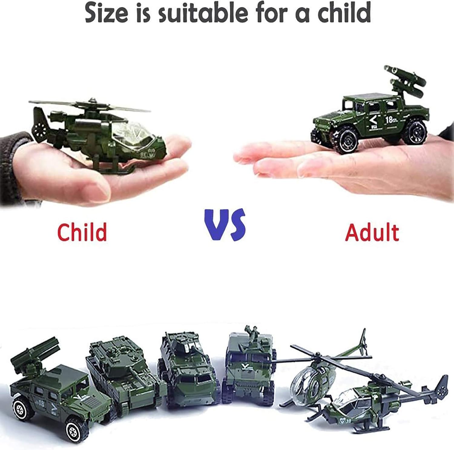 Shellvcase Diecast Military Vehicles, 6 Pack Army Toys Assorted Alloy Metal Model Cars Tank,Helicopter,Panzer,Anti-Air Vehicle Playsets Gift for Boys Kids Age 6 7 8 9 10