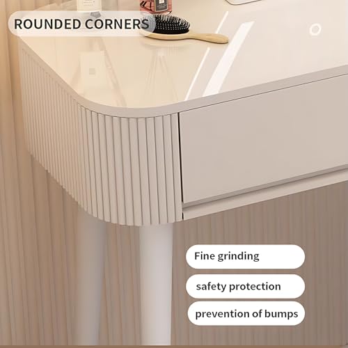 Fashionable Vanity Table with Drawers - Vanity Table Set | LED Smart Makeup Mirror Included | Modern Bedroom Vanity | Solid Wood Material | New Makeup Experience (Round Mirror, 40")