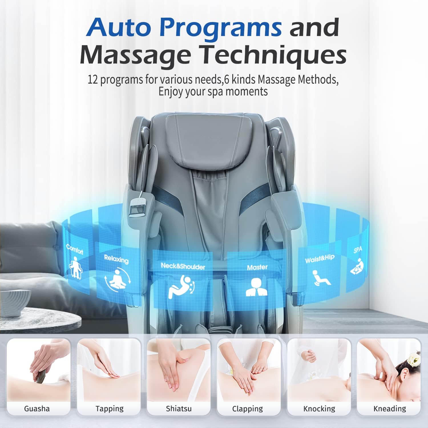 Zero Gravity Massage Chairs with AI Voice, App Control SL Track Zero Gravity Full Body Massage Recliner Gray