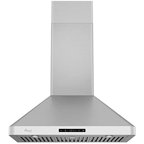 Awoco Wall Mount 9” High Stainless Steel Range Hood 4 Speeds, 6” Round Top Vent 900CFM 2 LED Lights & Remote Control