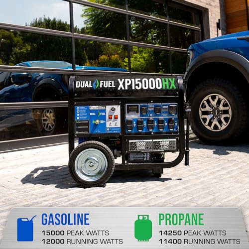 DuroMax XP13000HXT 13,000-Watt 500cc Tri Fuel Gas Propane Natural Gas Portable Generator with CO Alert, Black/Blue