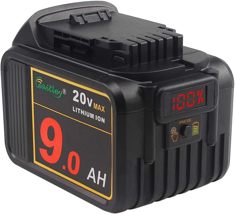 Waitley 20V MAX 9.0Ah Lithium Ion Battery Compatible with DEWALT DCB200 DCB204 DCB205 DCB206 DCB209 DCD/DCF/DCG Series Tools with LED Indicator Pack of 2