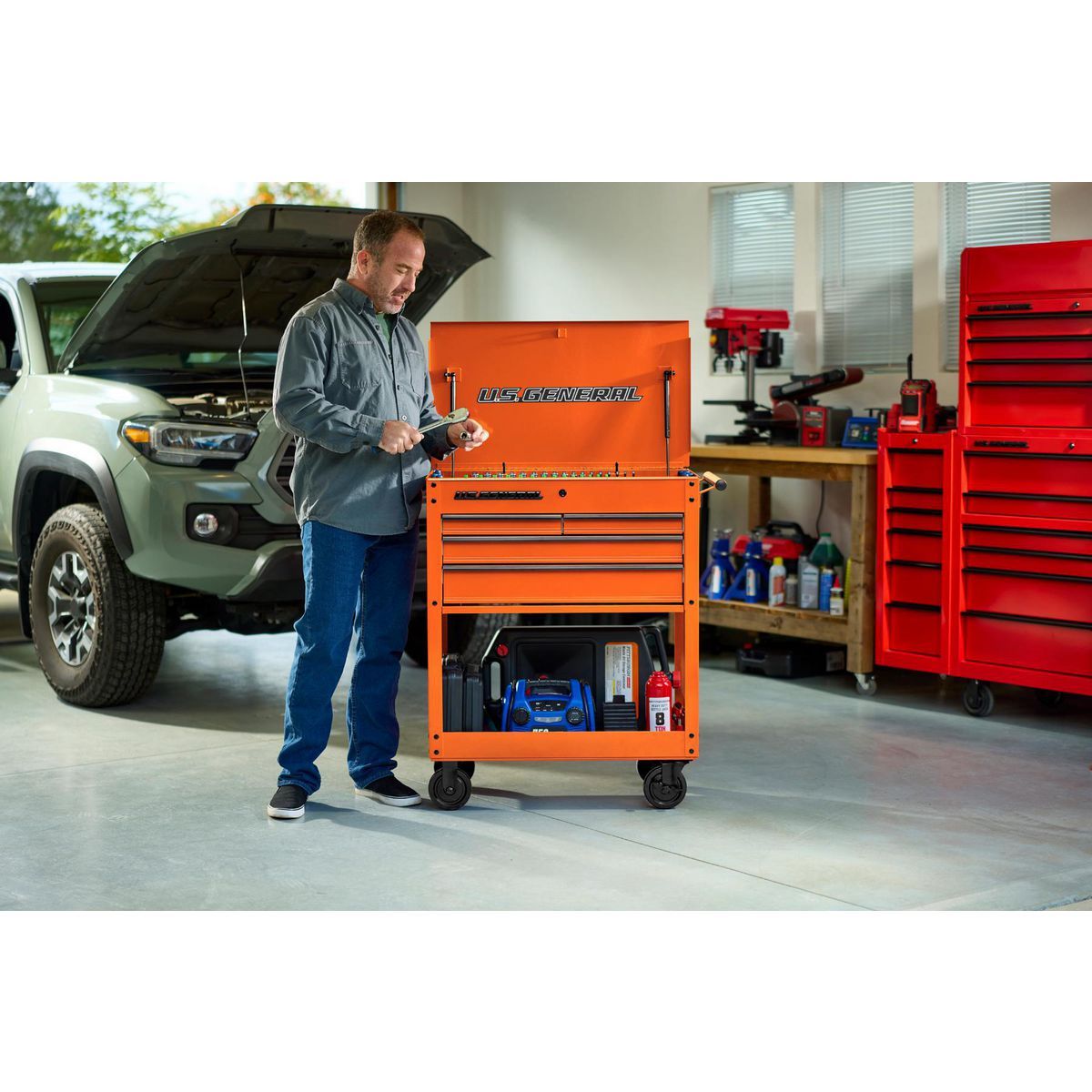 U.S. GENERAL 30 in., 4-Drawer Tech Cart, Red