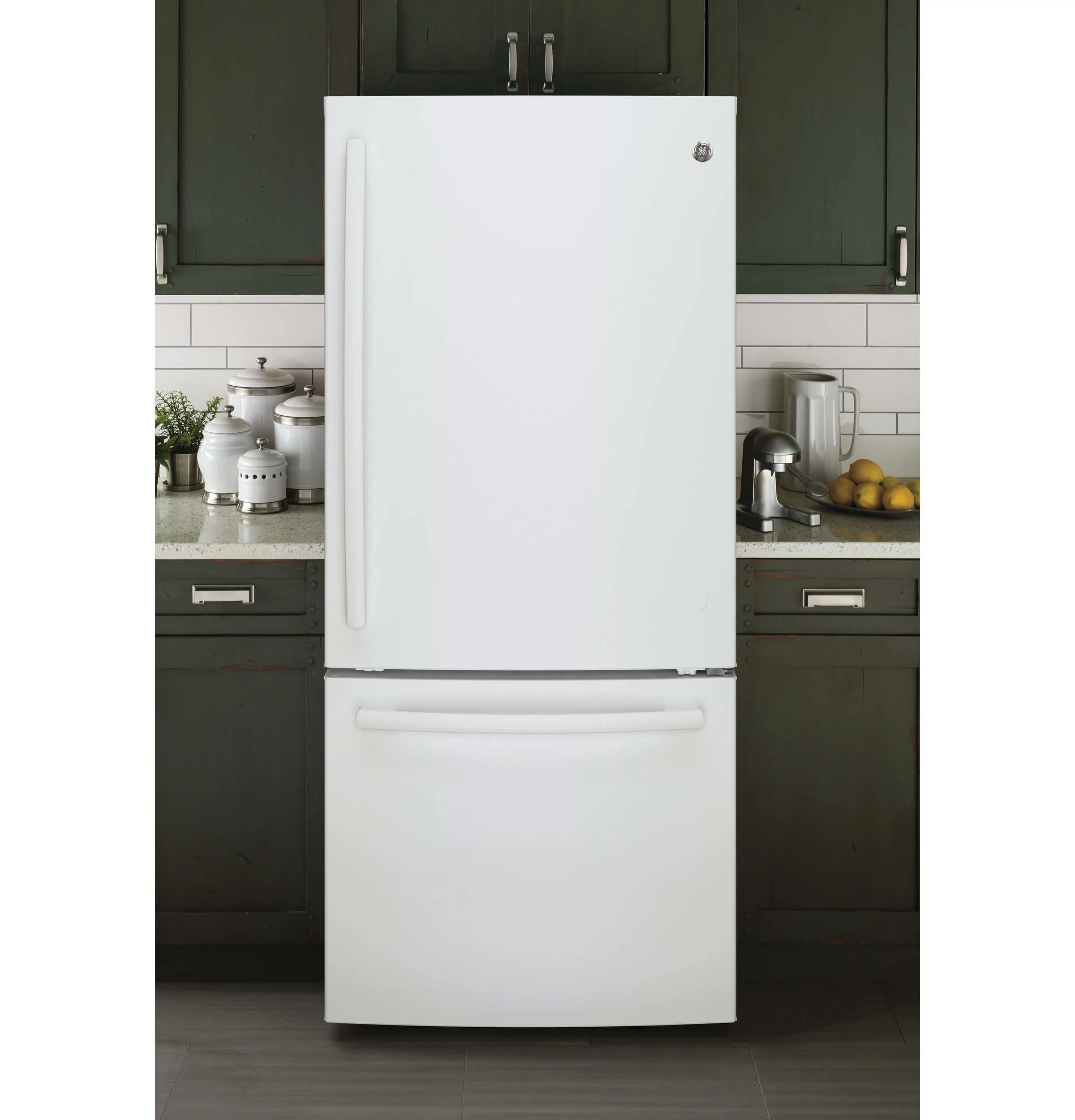 GE Appliances GDE21EGKWW 30 Inch Bottom Freezer Refrigerator White