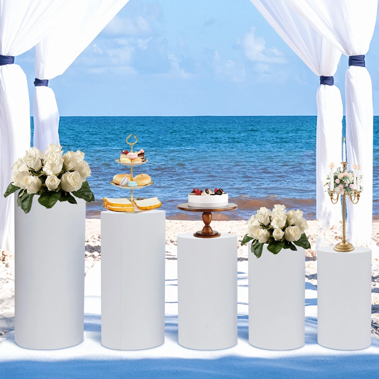 5pcs Cylinder Pedestal Stand Floor Standing Cake Display Stand for Party Decor