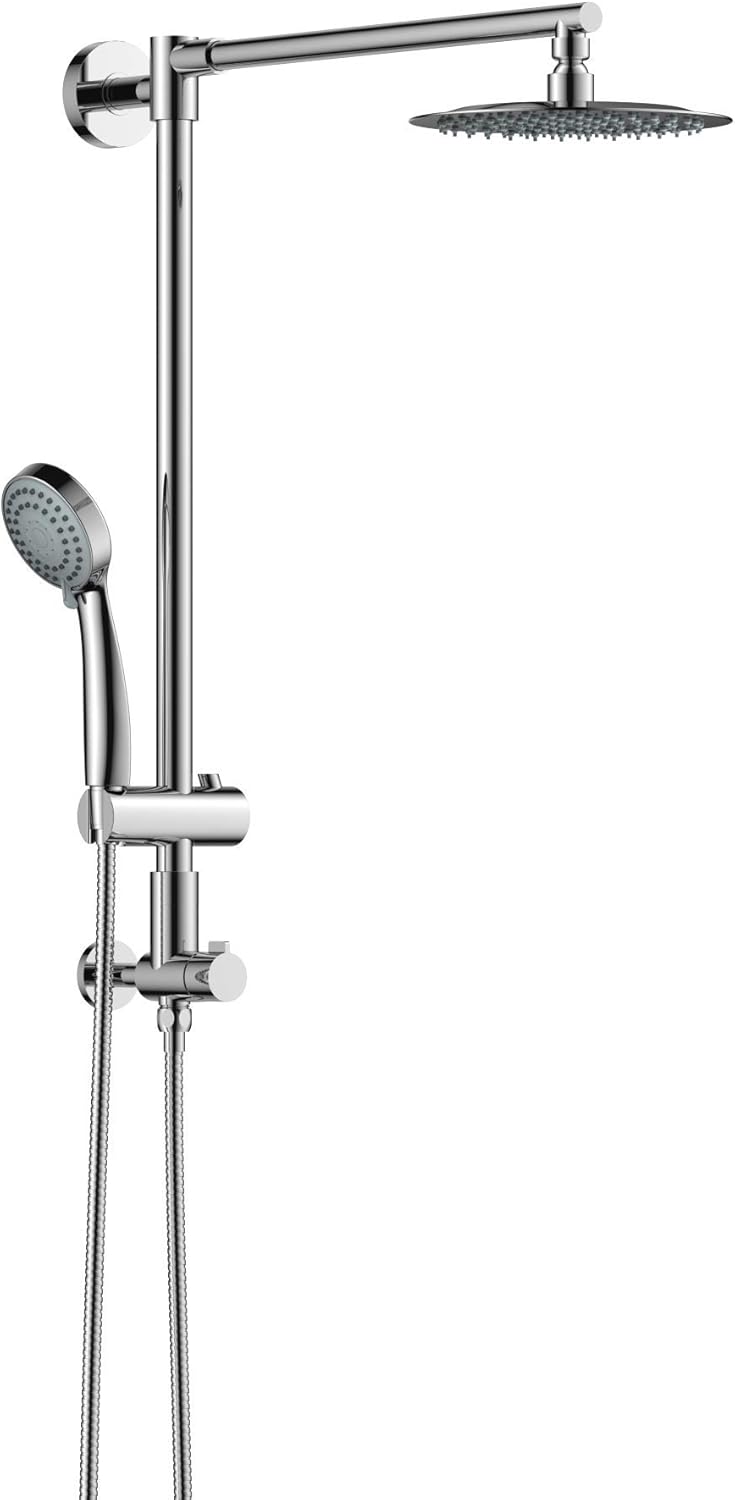Polaris 1 Retrofit Rain Shower System, 3-Setting Handheld Shower Combo with Slide Bar, 8" Low Profile Shower Head, Ideal for Low-ceiling Bathroom DIY Remodel (Brushed Nickel)