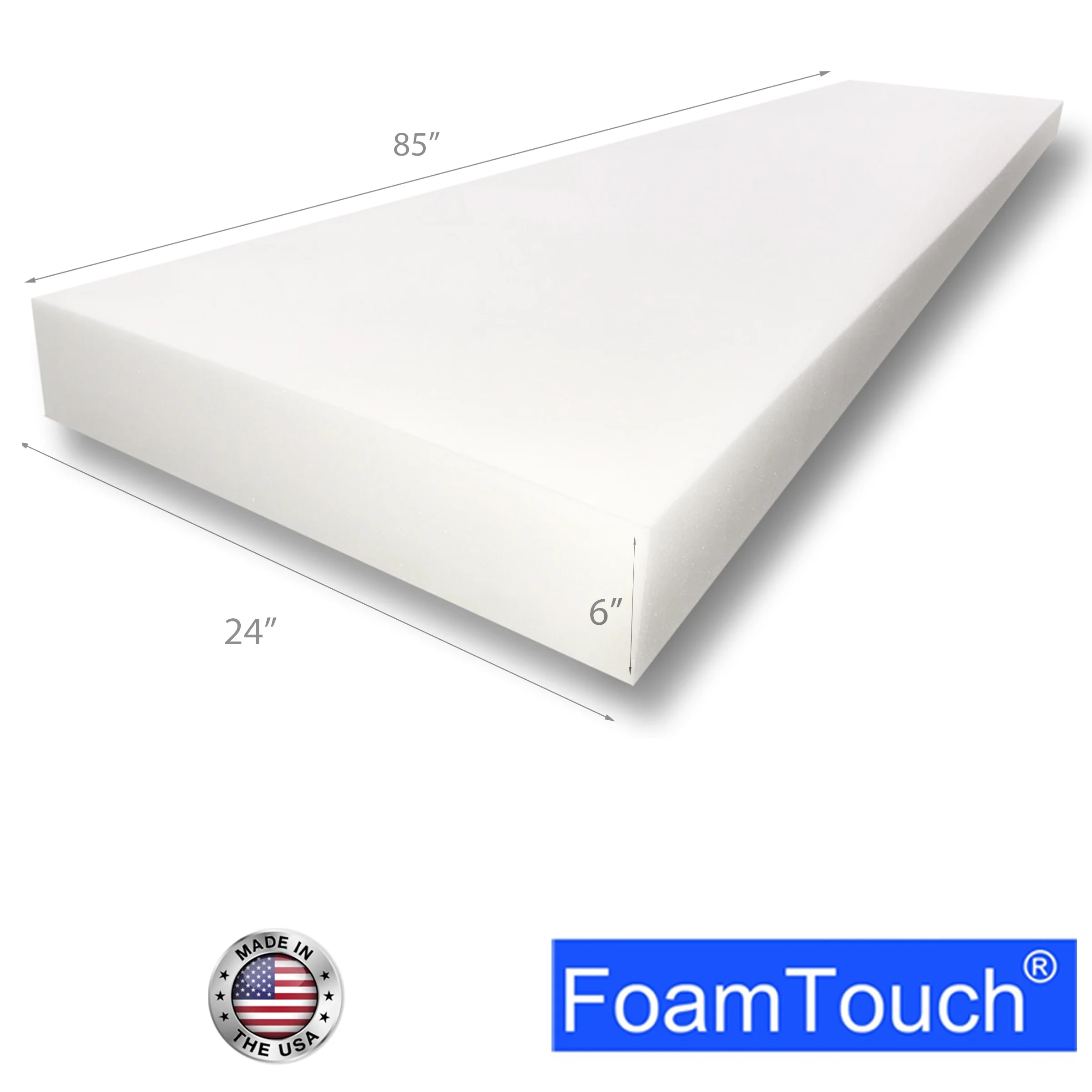 FoamTouch Upholstery Foam Cushion High Density 6" Height x 24" Width x 85" Length