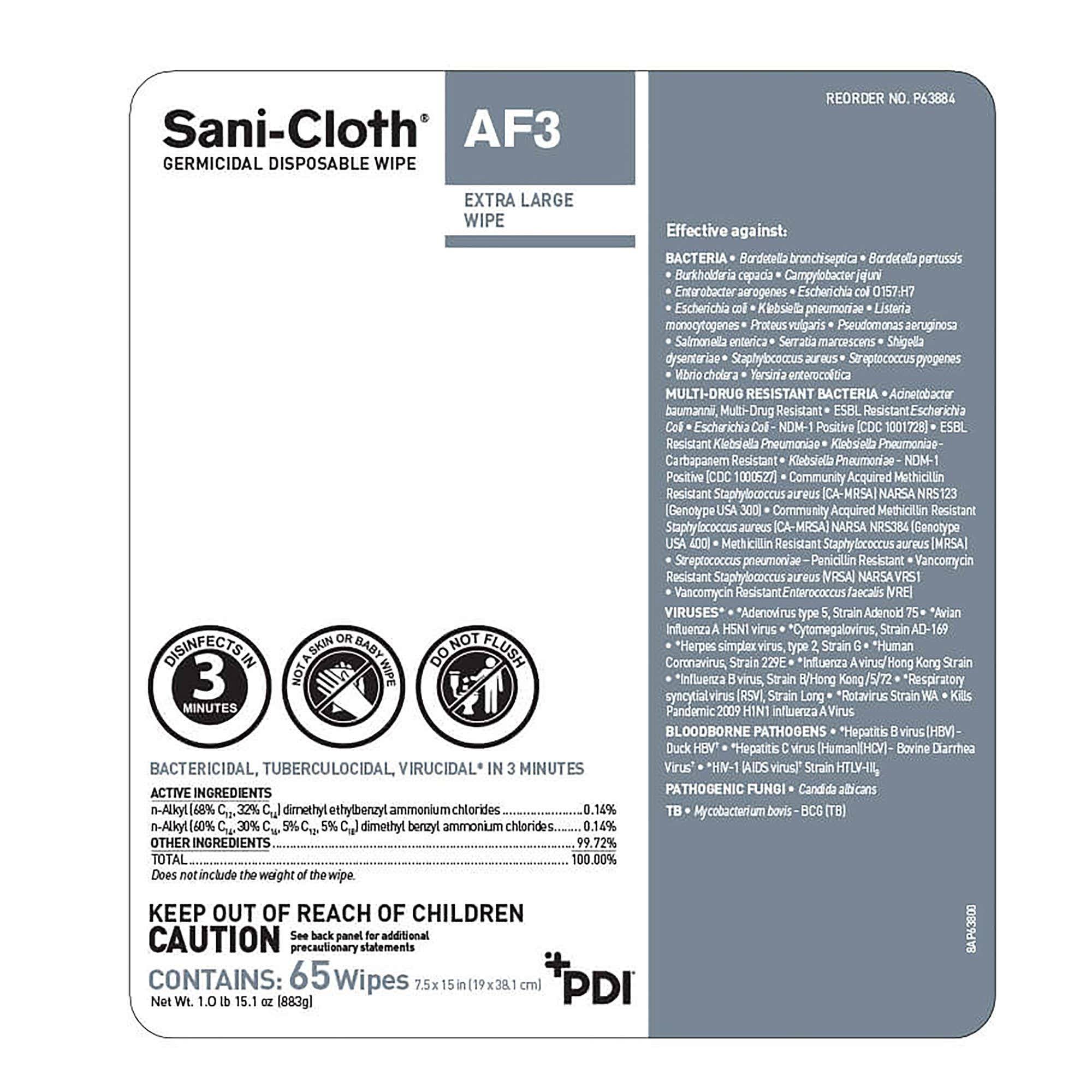Sani-Cloth AF3 Surface Disinfectant Cleaner Germicidal Wipe 65 Count