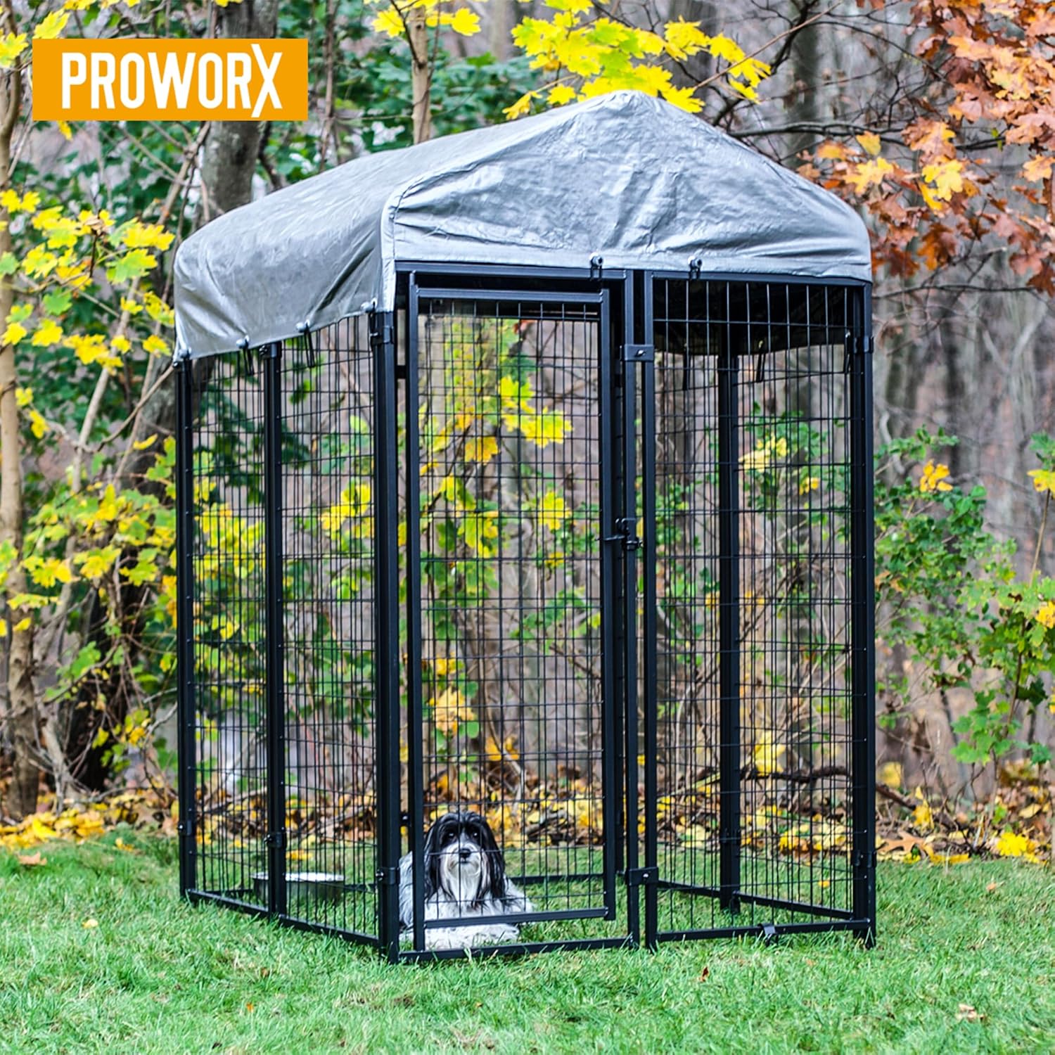 4' x 4' x 6' Large Dog Kennel Outdoor Play Pen, Metal Heavy Duty Dog Kennel Outside Dog Kennel with Roof Cover, Lockable Door