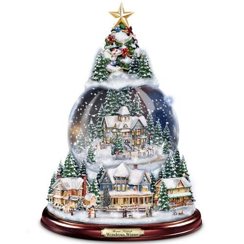 Thomas Kinkade Wondrous Winter Musical Tabletop Christmas Tree with Snowglobe: Lights Up! by The Bradford Exchange