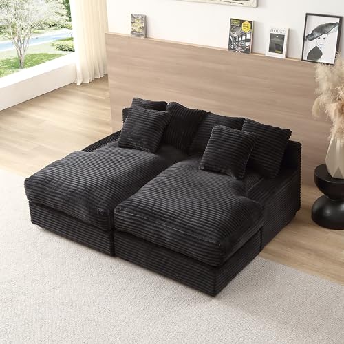 74.8" Upholstered Corduroy Sleeper Sofa - Modern Luxury Twins Sofa Couch for Living Room Quality Corduroy Upholstery Sleeper Sofa Bed Daybed Square Arm Sofa for Living Room, Bedroom (Beige)