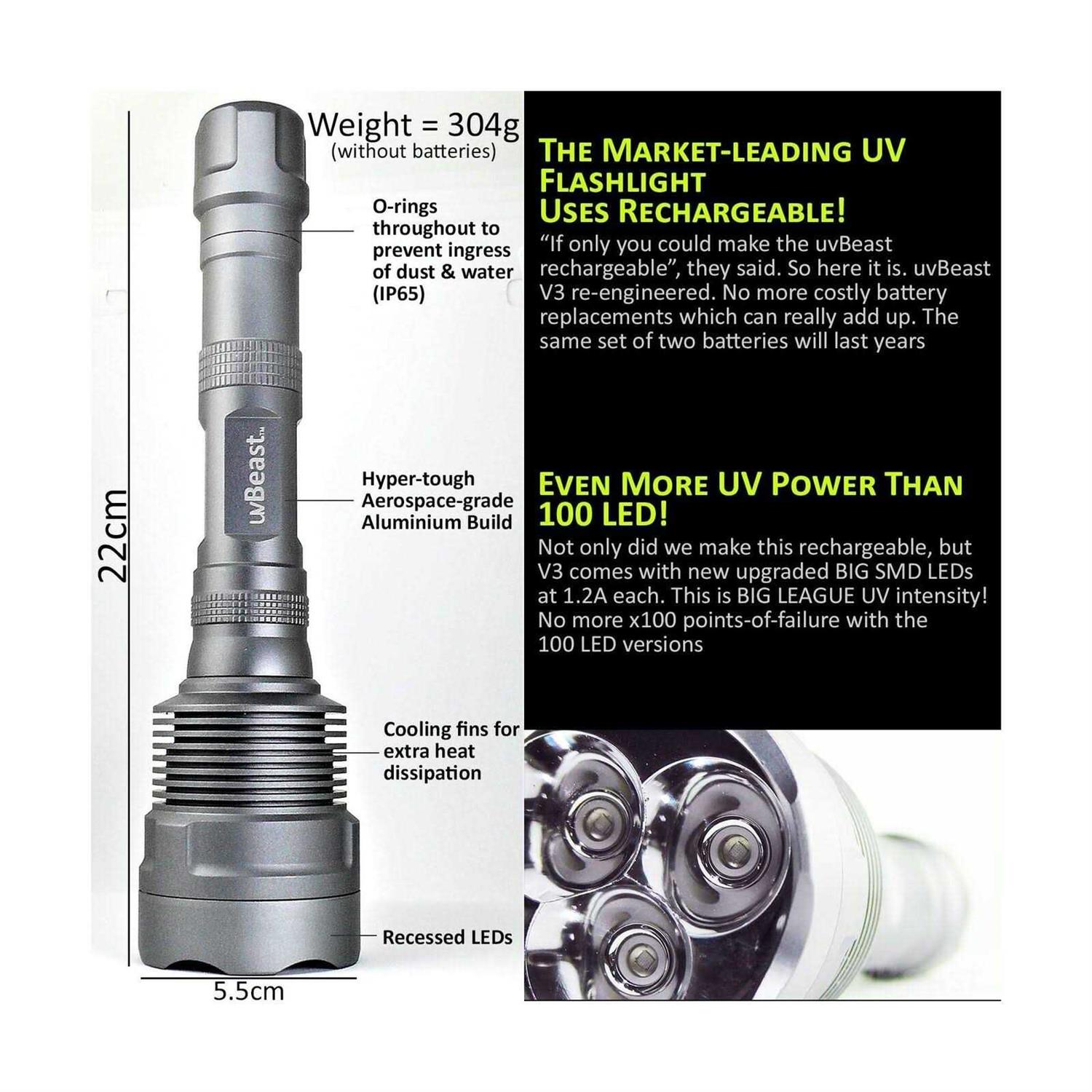 uvBeast New V3 385-395nm Black Light UV Flashlight HIGH Power Upgraded Triple Broad Band LEDs Best for Professional/Commercial Use - Shop Hardware Tools Online Store
