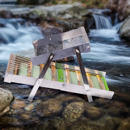 3 in 1 Highbanker Gold Panning Kit, Deformable 50" Folding Gold Sluice Box, Portable Mining Equipment for Adults, 34pcs Includes Gold Pan, Classifier Screen, Magnet, Backpack & Accessories