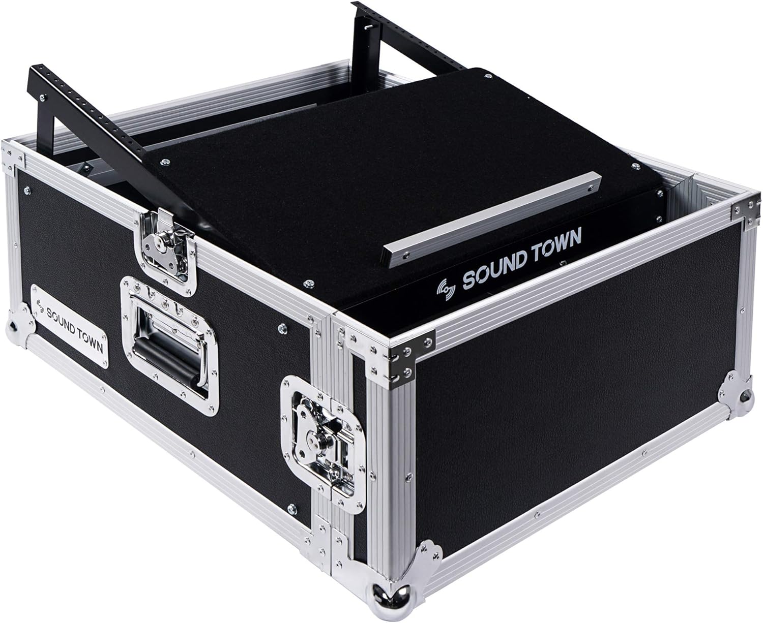Sound Town 4U PA DJ Rack/Road Case with 11U Slant Mixer Top, 20’’ Rackable Depth, 4-Space Size - Pro Tour Grade (STMR-4US)