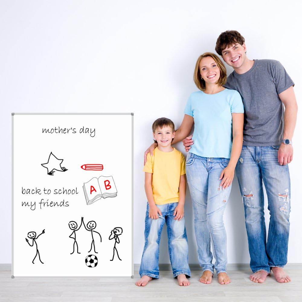 Lockways White Board Dry Erase Board 48 x 36 - Magnetic Whiteboard 4 X 3, Silver Aluminium Frame, Set Including 1 Detachable Aluminum Marker Tray, 3 Dry Erase Markers, 8 Magnets Pack of 2