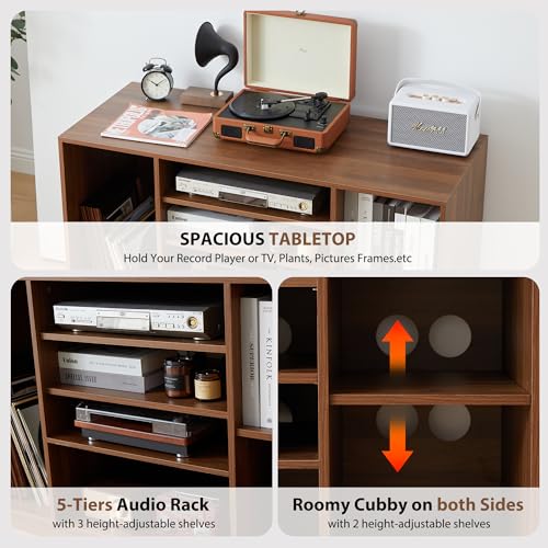 Stereo Cabinet, Media Storage Cabinet, 5-Tier Shelves Audio Video Record Player Stand Cabinet, Modern AV Cabinet with Cable Management for Entertainment Stereo Component(Black)