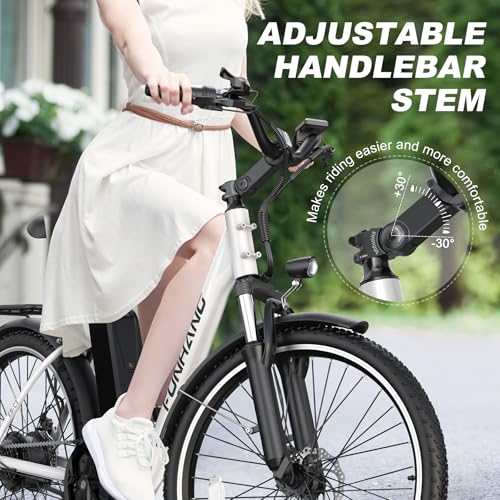 Electric Bike for Adults, 26" 1000W Peak City Cruiser Ebike, 21.7MPH 50 Miles Commuter Electric Bicycle with 48V 374.4WH Removable Li-ion Battery, Adjustable Stem, Rear Rack, Fenders, 7-Speed
