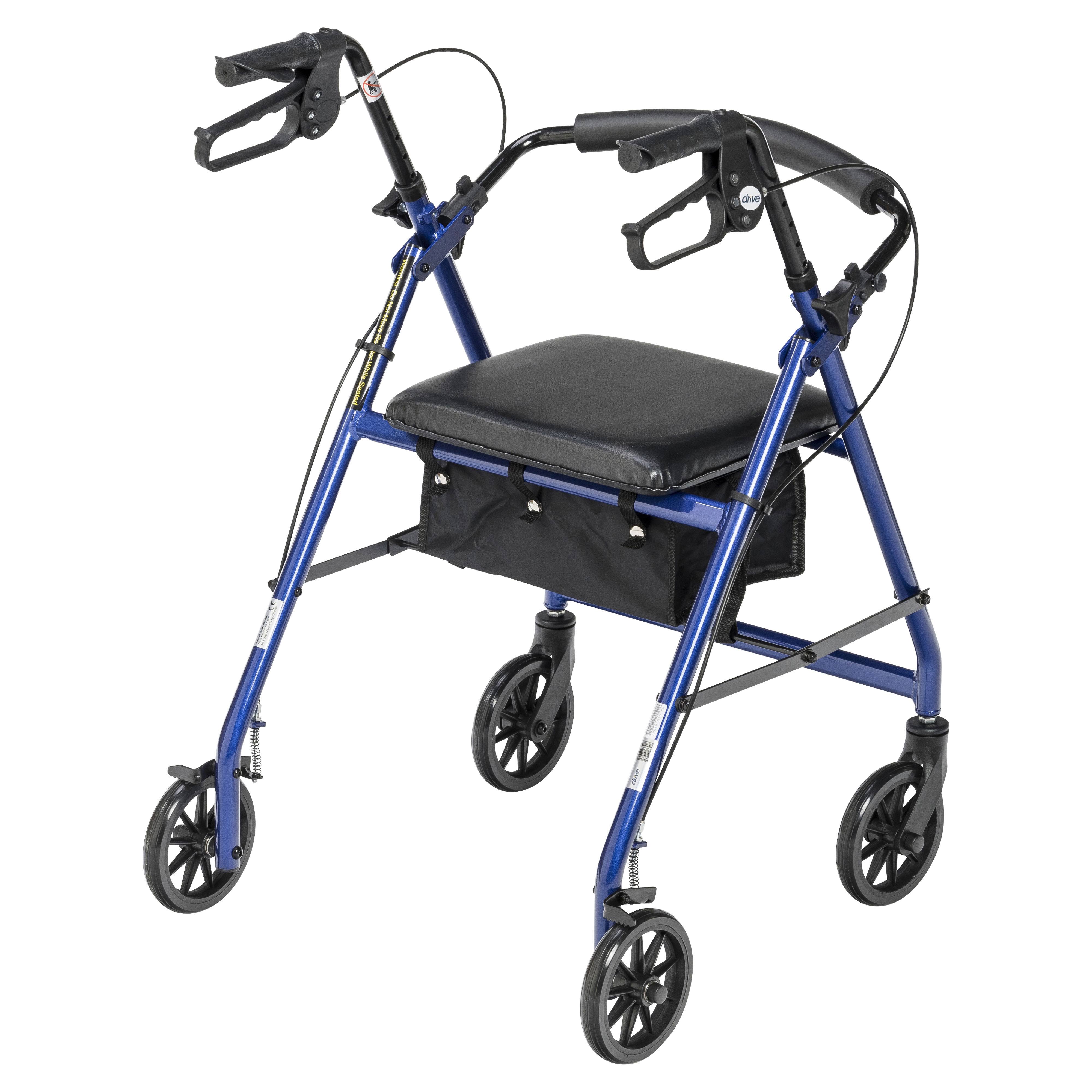 Drive Medical Walker Rollator with 6x22 Wheels Fold Up Removable Back Support and Padded Seat Blue