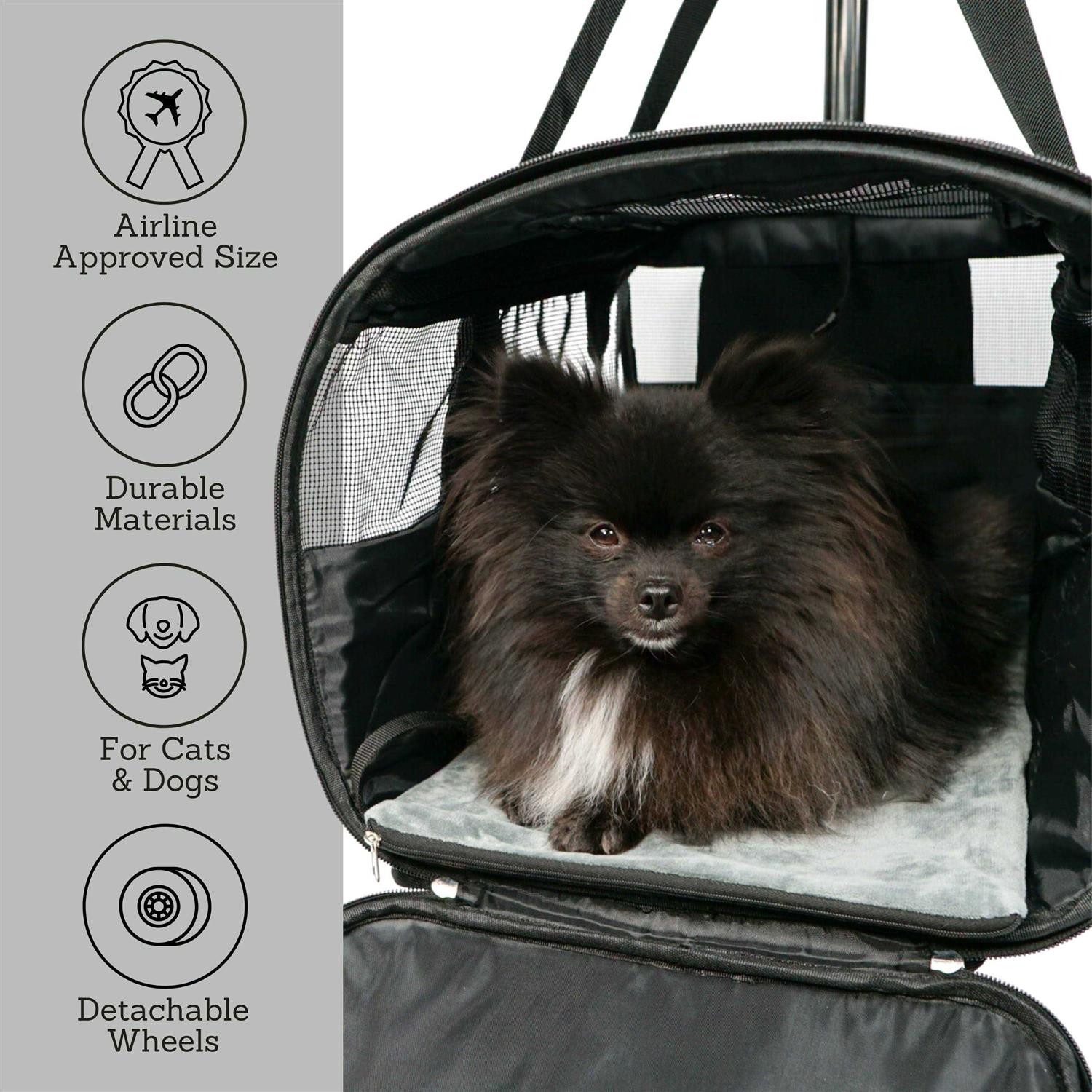 Pet Carrier with Wheels – Airline Approved – Rolling Pet Carrier – Soft Dog &amp; Cat Travel Carrier - Pet Supplies online store