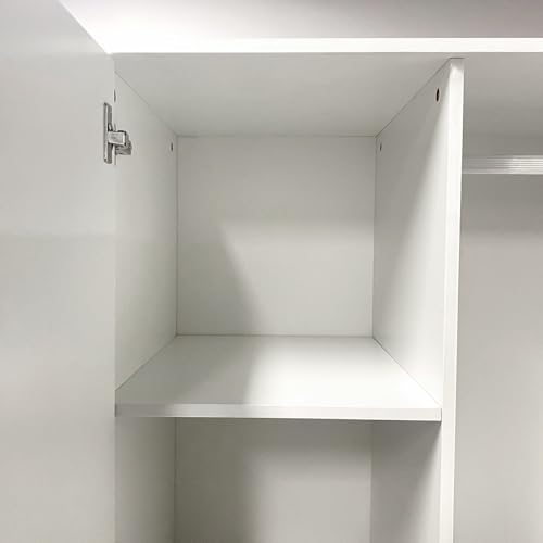 Armoire Wardrobe Closet: Wood Bedroom Armoire Dresser Clothes Storage Cabinet with 4 Doors 2 Hanging Rods 2 Drawers Mirror Organization 63" W x 20.4" D x 70.8 "H White