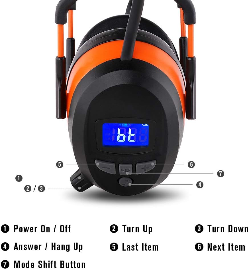 FM MP3 Bluetooth Radio Headphones Wireless Cancelling Headphones with 4GB Memory Card Built-in Mic Electronic Noise Reduction Safety Ear Muffs Protection for Lawn Mower Work by WULFPOWERPRO Pack of 2