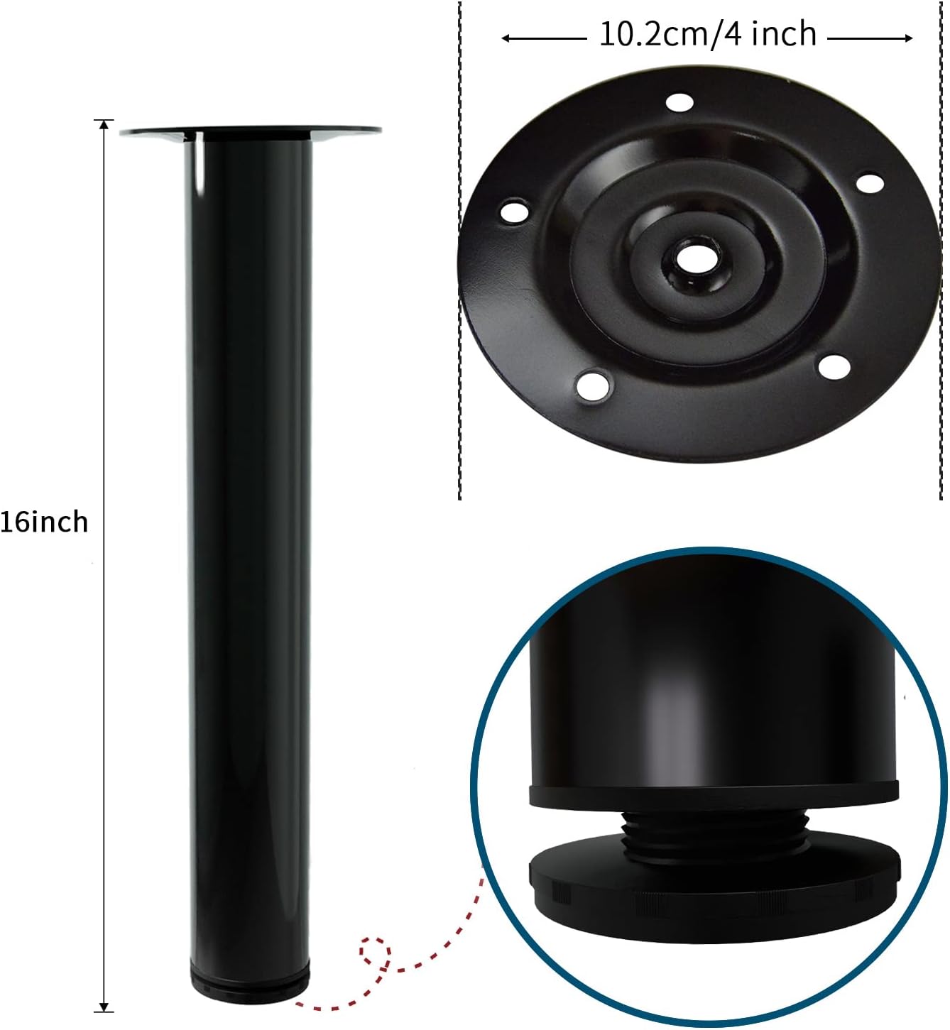 28 Inch Adjustable Table Legs, Black Legs for Desk, Sturdy Pipe Table Legs for Dining Table, Computer Table, ( Set of 4 )