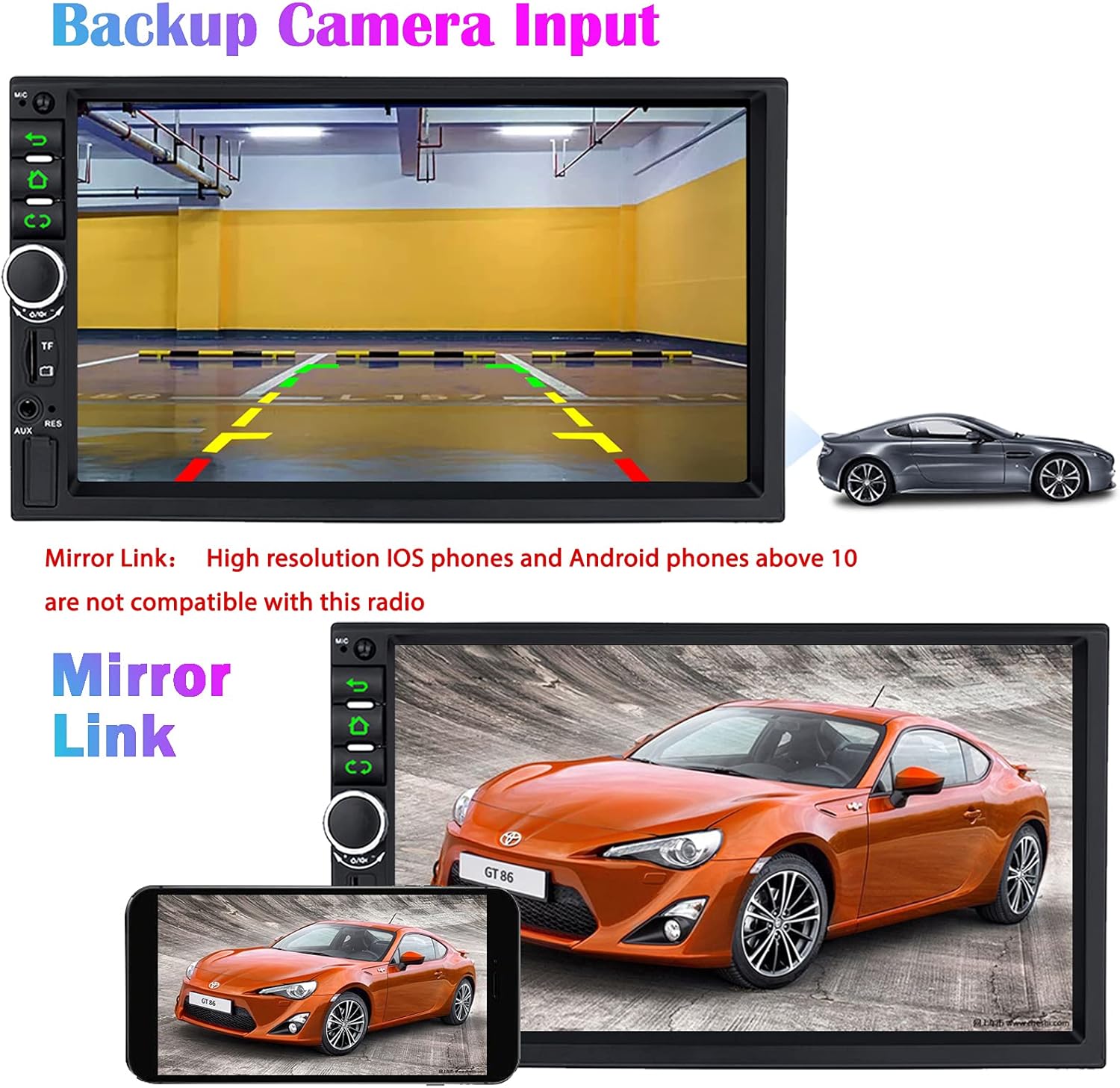 Binize Car Stereo Double Din Compatible with Carplay Android Auto 7 Inch Touch Screen Indash HD Car Radio MP5 Player with Bluetooth,Support FM,AM,Mirror/Backup Camera Input/AUX-in Port/USB Port