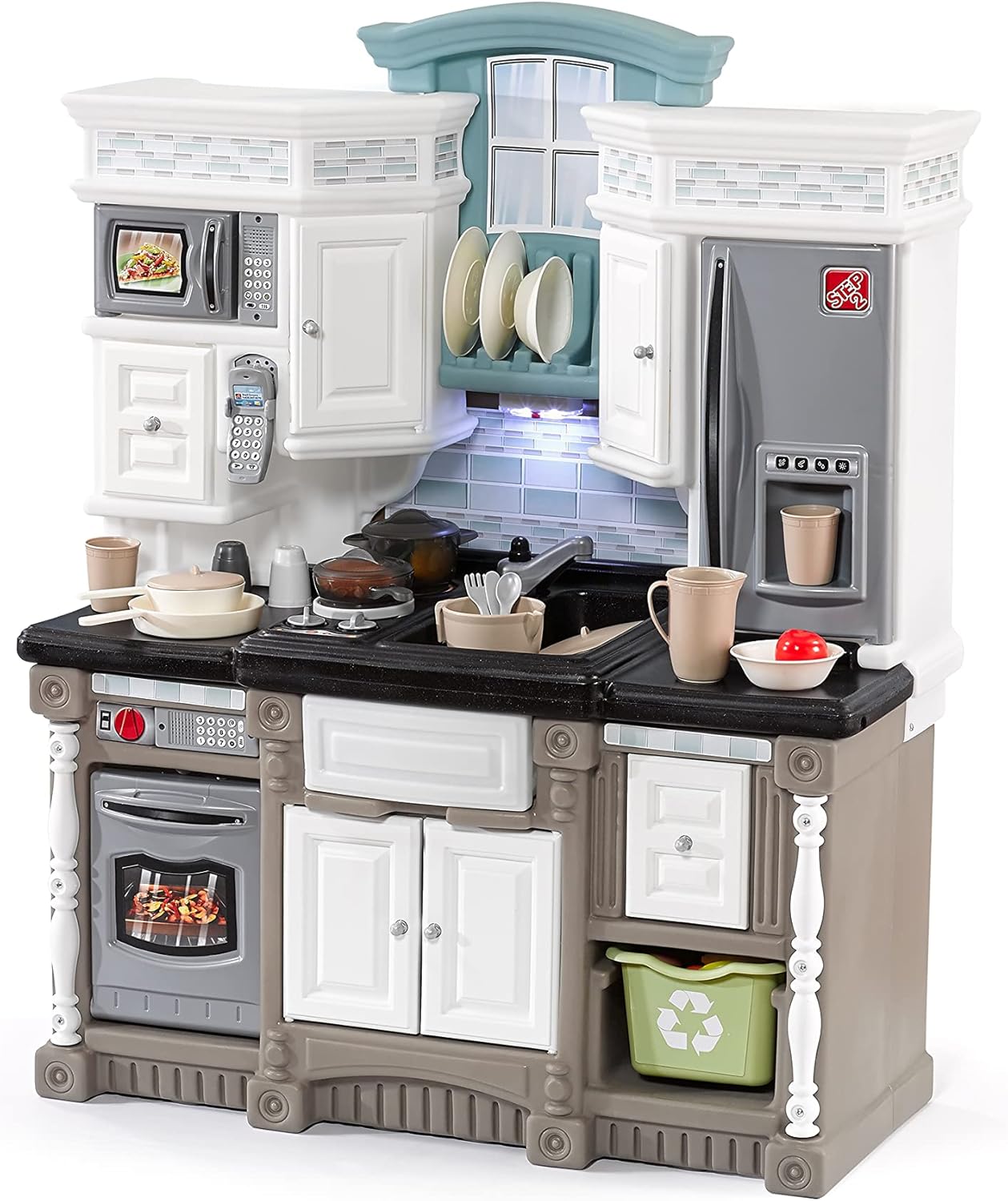 Step2 Lifestyle Dream Kitchen Set for Kids, Indoor/Outside Pretend Play Kitchen, Toddlers 2+ Years Old, Lights and Sounds, 37 Piece Kitchen Toy Set, Easy Assembly