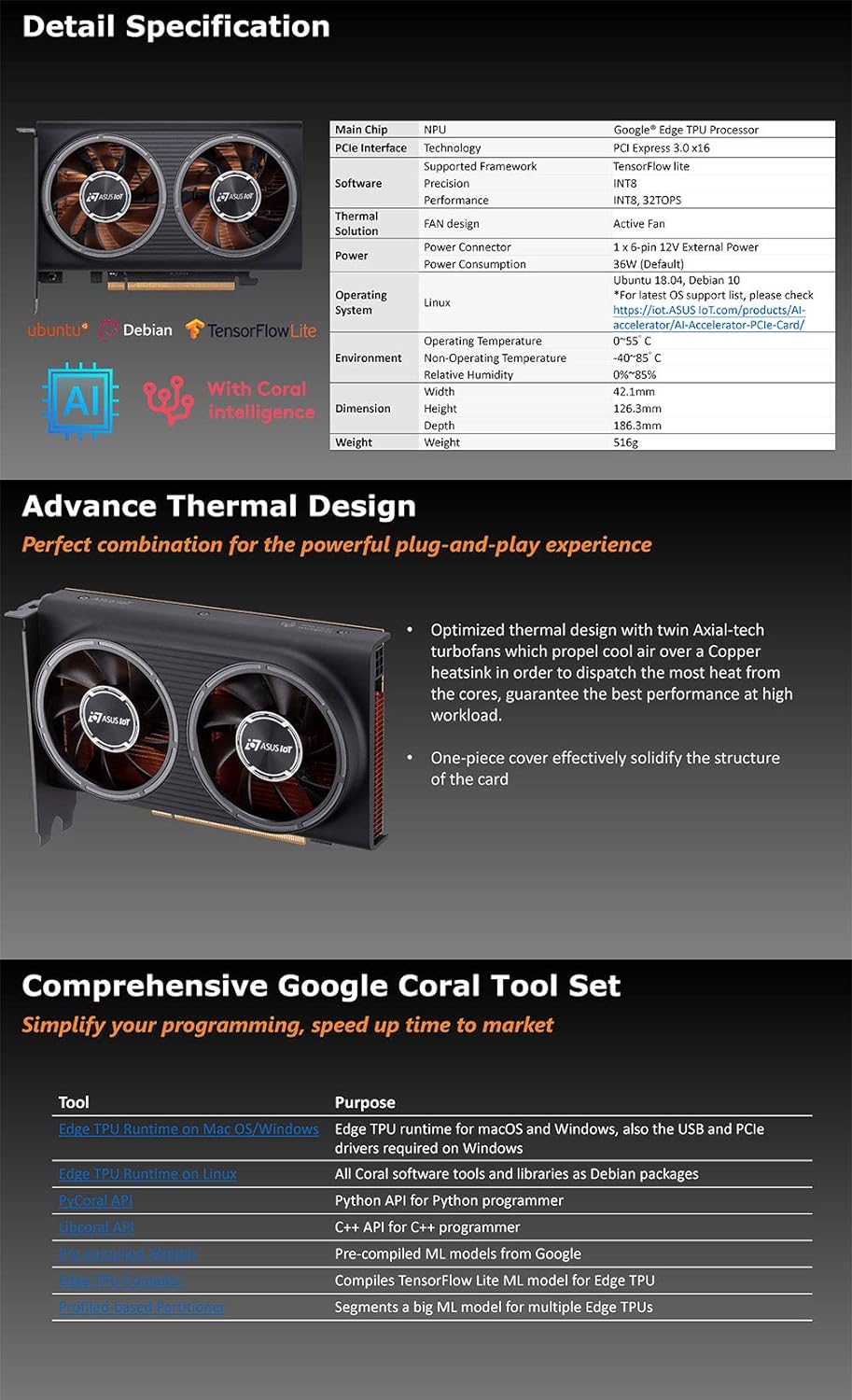 PCIe Gen3 AI Accelerator PCIe Card Based on Google Coral Edge TPU for Edge AI Inference(CRL-G18U-P3DF)
