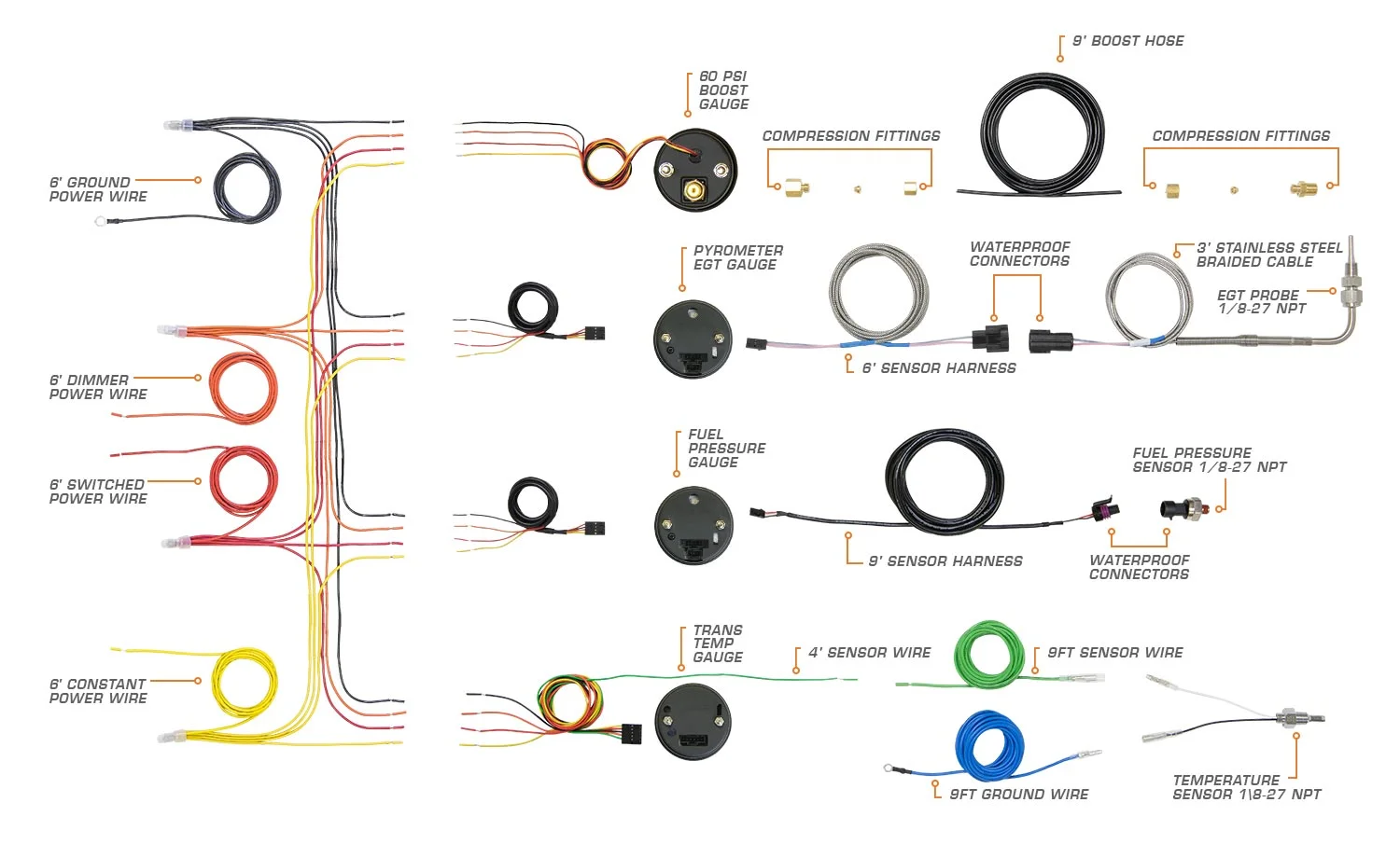 GlowShift 1992-1997 Ford F-Series Quad Gauge Package with Black 7 Color DS4 Gauge Set