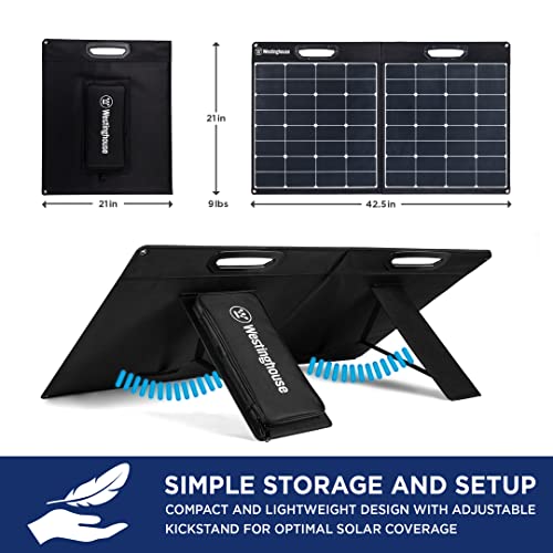 Westinghouse Portable 100W Solar Panel for Portable Power Stations, iPhone, iPad, Tablets, Laptop, with QC 3.0 USB and USB-C ports, DC Output, for Outdoors, Camping, RVs, and Travel