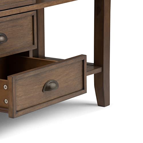 SIMPLIHOME Redmond SOLID WOOD 54 inch Wide Console Sofa Table in Hickory Brown with Storage, 4 Drawers and 4 Shelves, for the Living Room Entryway and Bedroom