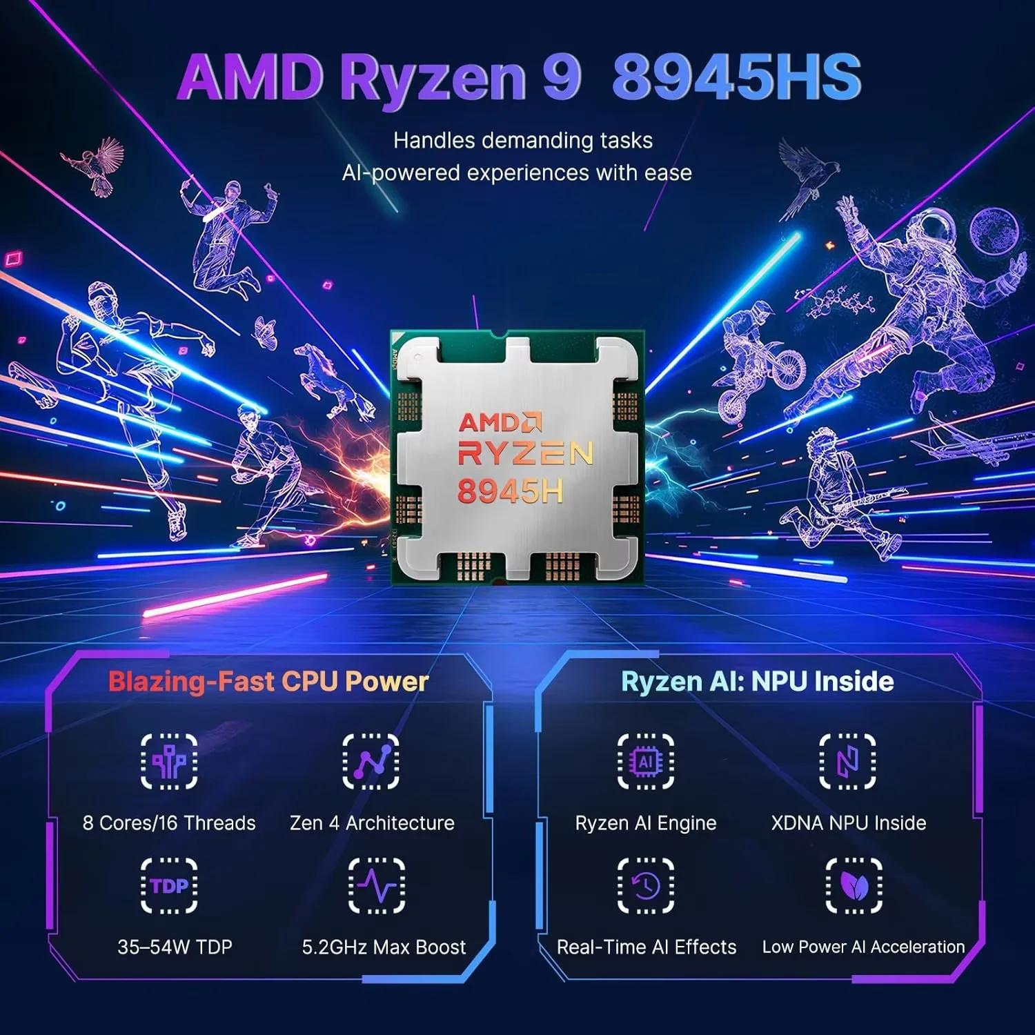 17.3 Gaming Laptop Ryzen 9 8945HS (Beat i9-13900H, Up to 5.2GHz) 32GB RAM, 1TB SSD, Radeon 780M, PD 100W Type-C AI-Enhanced for Copilot VR Ready, Backlit Keyboard, Fingerprint, 75W Battery, Black