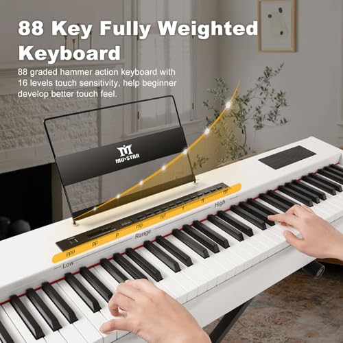 MUSTAR Digital Piano 88 Key Weighted Keyboard Hammer Action, MDP-1200 Weighted Keyboard with Stand, Full Size Electric Piano Keyboard 88 Keys with for Beginners, Portable Case, Sustain Pedal, Black