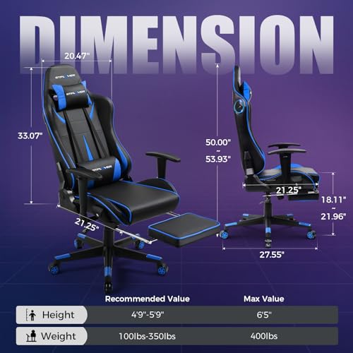 GTPLAYER Gaming Chair with Speakers, Music Gaming Recliner Chair for Adults and Kids, Height Adjustable Computer Game Reclining Chair with Footrest by GTRacing (Black)