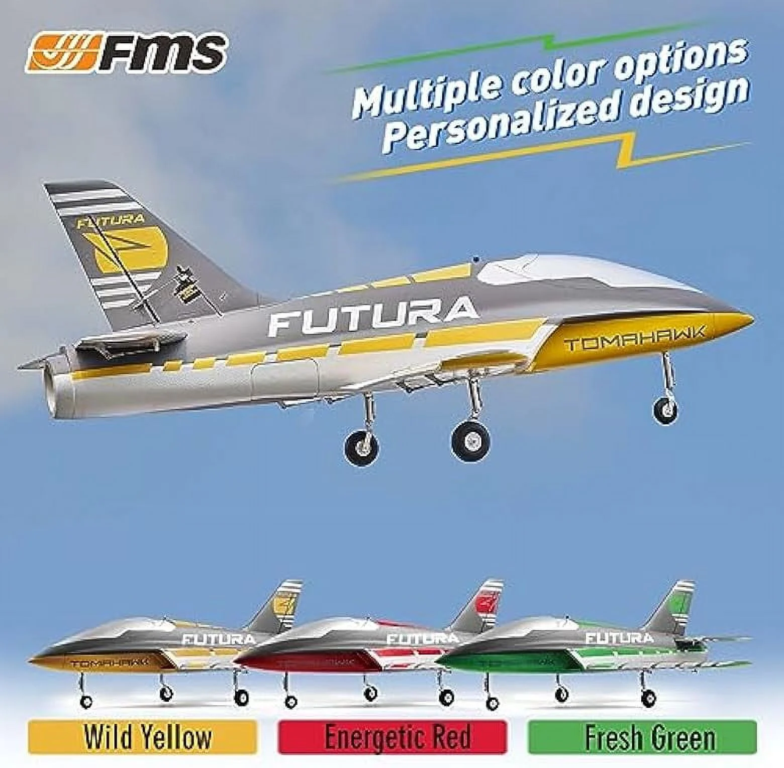FMS Rc Jets Futura 64MM EDF Sport Jet Yellow rc Airplanes for Adults for Trainers EDF for Beginners 6 Channel Remote Control Planes PNP(NO Transmitter Batteries and Charger)