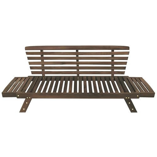 Outdoor Adjustable Patio Wooden Expandable Daybed Sofa with Pillows, Solid Wood Chaise Lounge with Water-Resistant Cushions for Small Places (Gray)