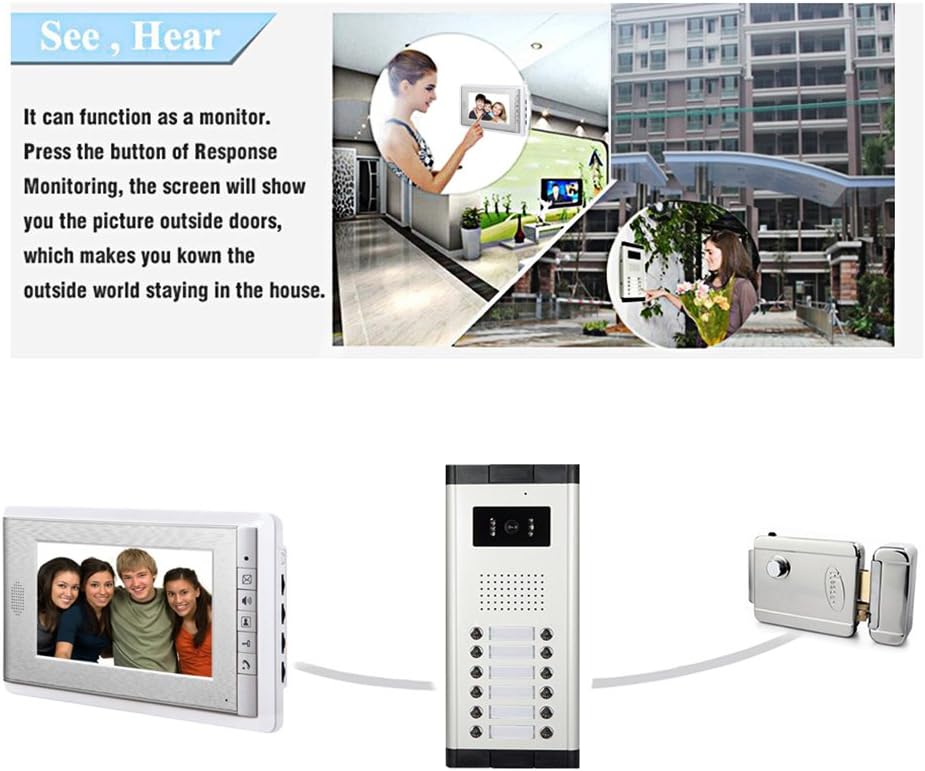 AMOCAM 3 Units Apartment Video Intercom System, Wired Video Door Phone Kit, 1 PCS Night Vision Camera, 3 PCS LCD 7 Inches Monitor, Support Monitoring, Unlock, Dual Way Intercom, for 3-Household
