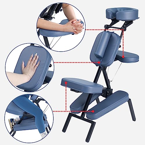Master Massage Professional Lightweight Portable Massage Chair-Folding Foldable Aluminum Adjustable Tattoo Chair with Wheeled Carrying Case, Aluminum (Blue)