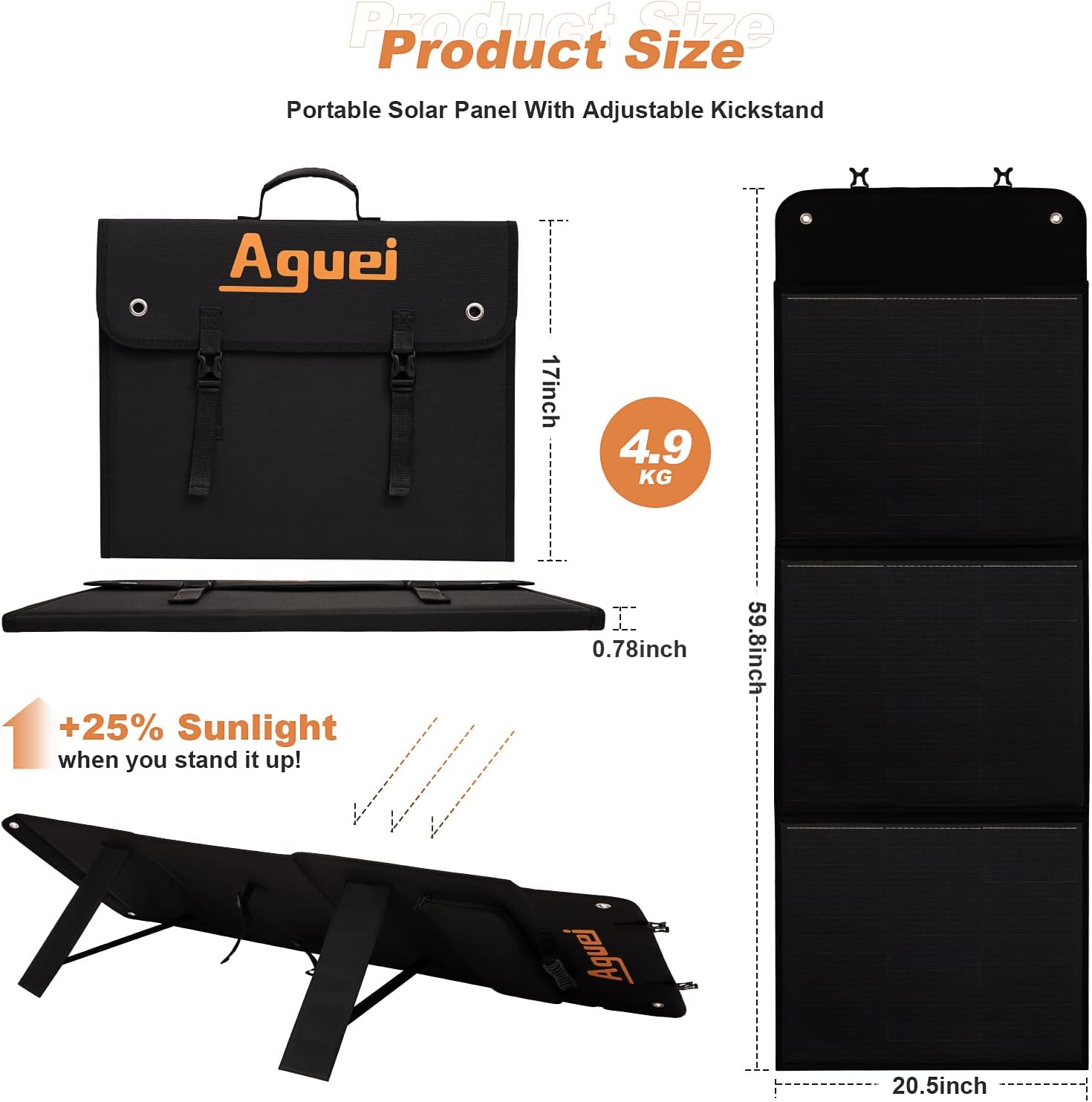 Upgrade Aguei 120W Foldable Solar Panel Monocrystalline for Portable Power Station Solar Generator Solar Charger 12V Battery with Auto 2.0/3.0 USB, for Outdoor RV Camper Off Grid Solar Power Backup