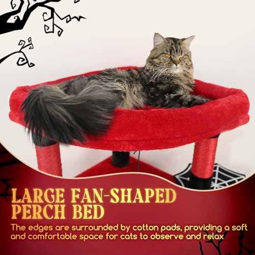 Globlazer Corner Cat Tree for Large Cats, 66inch Tall Curved Series Large Cat Tower for Multiple Indoor Cats with 6 Scratching Posts, 2 Spacious Cat Condos, Hammock, Hanging Basket, C66, Beige