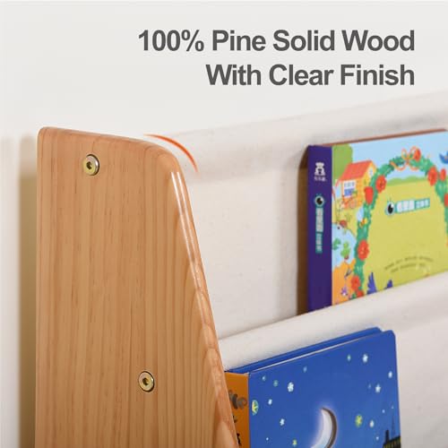 KRAND 4-Layer Kids Wooden Bookshelf, 4-Tier Layer Sling Bookcase, Baby Storage Book Rack,Toy Organizer Cabinet, Books Display for Playroom Livingroom Toddler Room Nursery and Classroom (Natural)