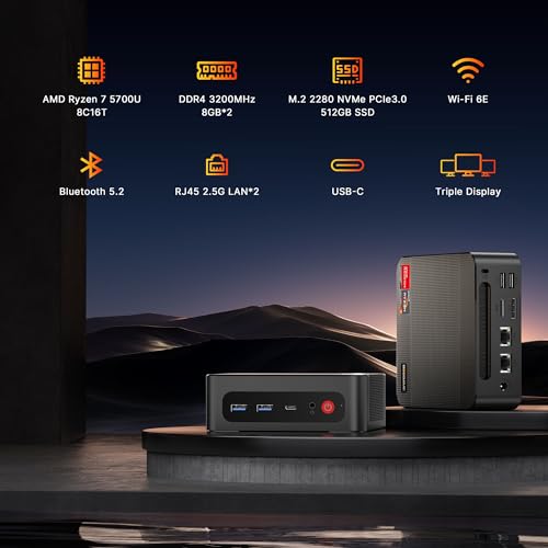 P4 Light Gaming Mini PC, Ryzen 7 5825U, 32GB RAM 1TB SSD, 11 Pro Triple 4K 60HZ Displays Desktop Computers, Support PS3 Emulator Micro PC, HDMI+DP+Type-C, WiFi 6E, BT5.2, Dual 2.5GbE LAN