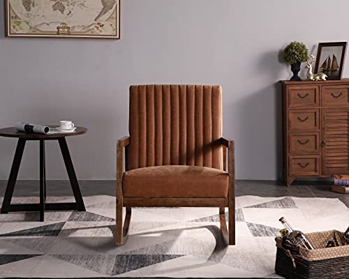 CIMOTA Leather Modern Rocking Chair Mid Century Armchair Upholstered Arm Chair with Padded Seat/Wood Frame, Comfy Rocker for Living Room/Bedroom, Retro Dark Brown PU