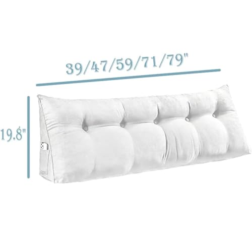 Triangular Reading Pillow Bed Backrest Large Bolster Cushion Headboard Wedge Pillow with Removable Cover and Two Large Side PocketsFor Neck & Lumbar Support(78x20x8in,White)