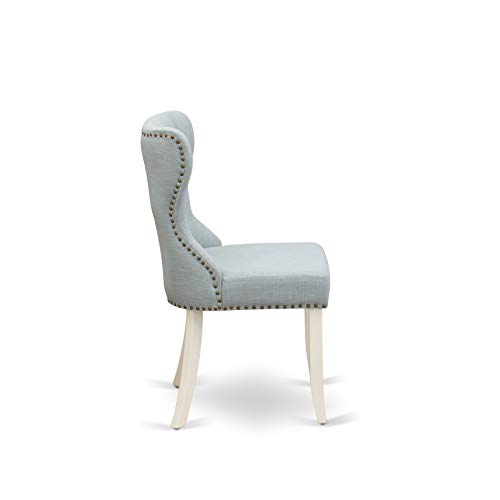 East West Furniture X077SI215-9 9 Piece Dining Room Table Set Includes a Rectangle Kitchen Table with X-Legs and 8 Baby Blue Linen Fabric Parson Dining Chairs, 40x72 Inch, Multi-Color