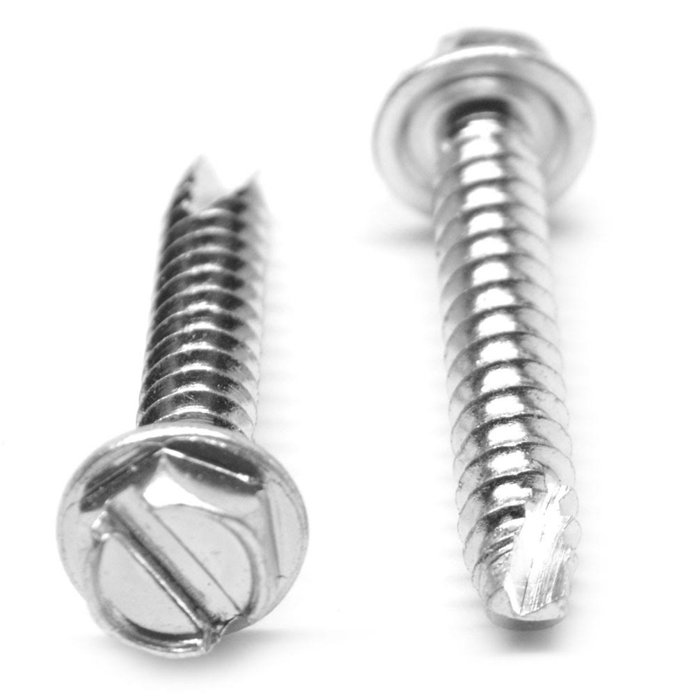#8-18 x 1/2 Thread Cutting Screw Slotted Hex Washer Head Type 25 Low Carbon Steel Zinc Plated