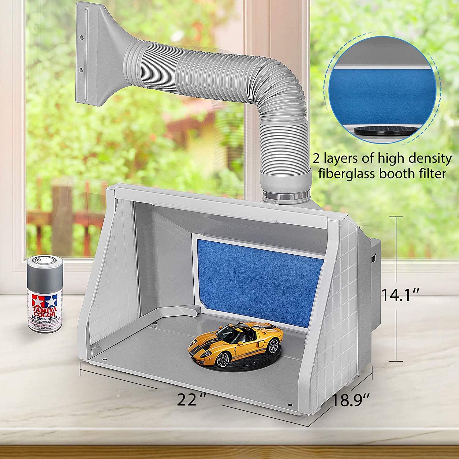 VIVOHOME Dual Fans Portable Airbrush Paint Spray Booth Kit with LED Lights Turn Table and Filter Hose for Model Cake Craft Nail Toy Part Gray