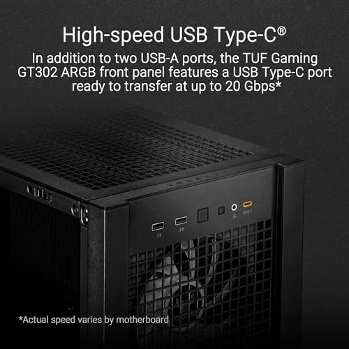 ASUS TUF Gaming GT302 ARGB ATX Mid-Tower PC Case – Four 140 x 28 mm ARGB Fans for High Airflow, Interchangeable Tempered Glass or Mesh Side Panels, Supports BTF Hidden-Connector Motherboards | White